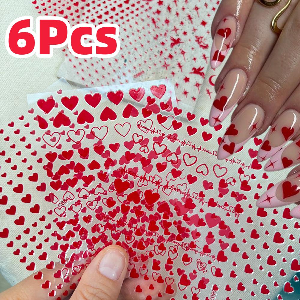 Nail Art Valentines Day - 6 Teile/satz Rot Liebe-Herz Valentinstag Nail