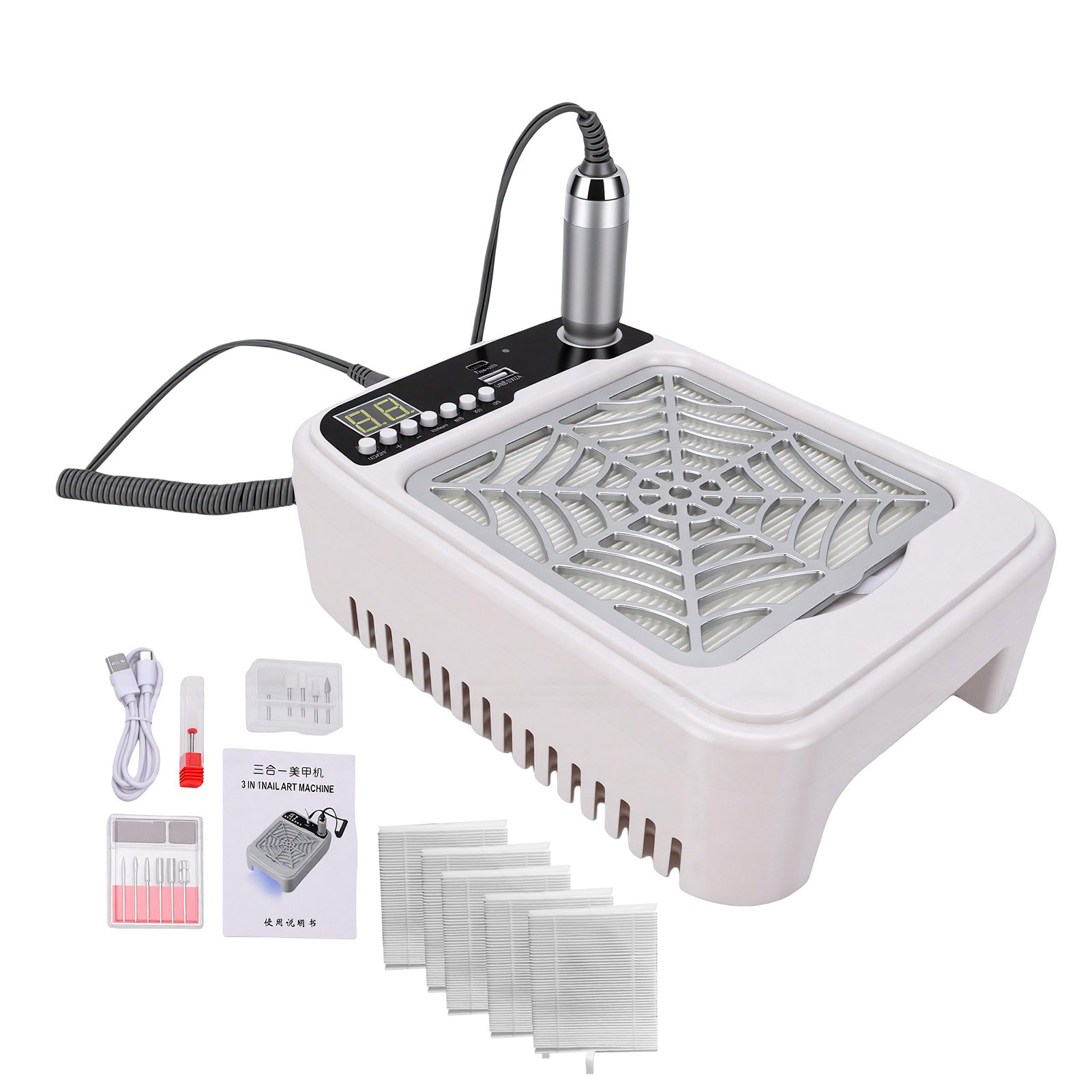 Nail Drill Machine - 3-in-1 Nagelbohrmaschine mit Staubabsaugung und Nagellampe,