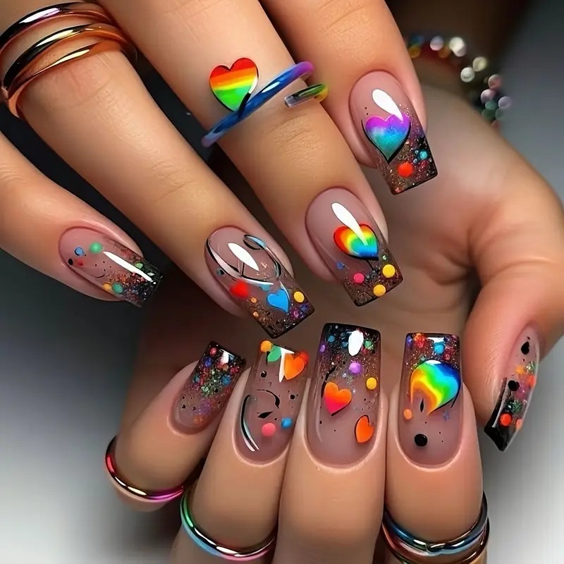 Nail Art Press On - 24 Stück Nude Press-on-Nägel, kurze, quadratische