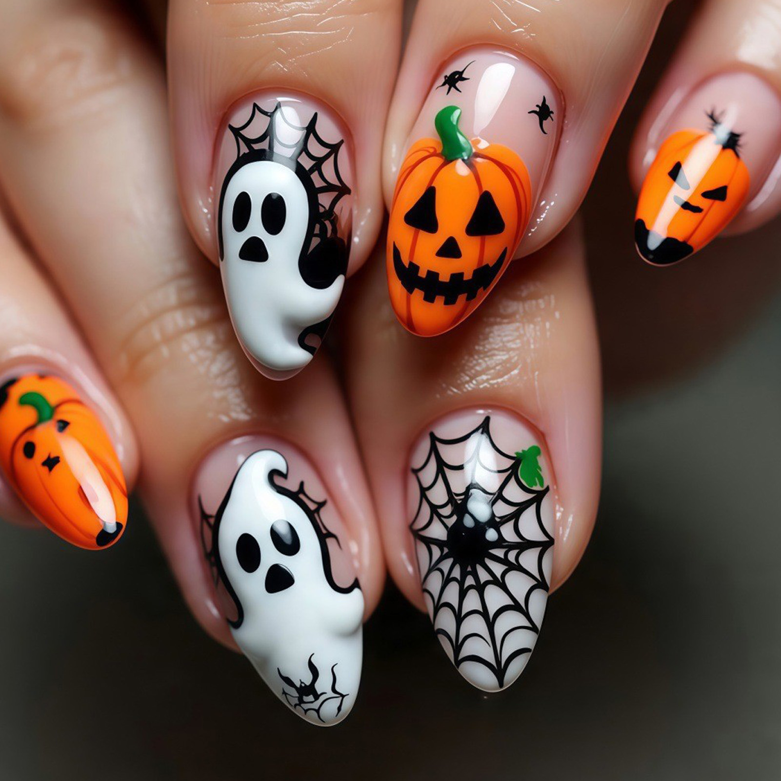 Nail Art Press On - 24 Stück Halloween Press-On-Nägel mit Geister-,
