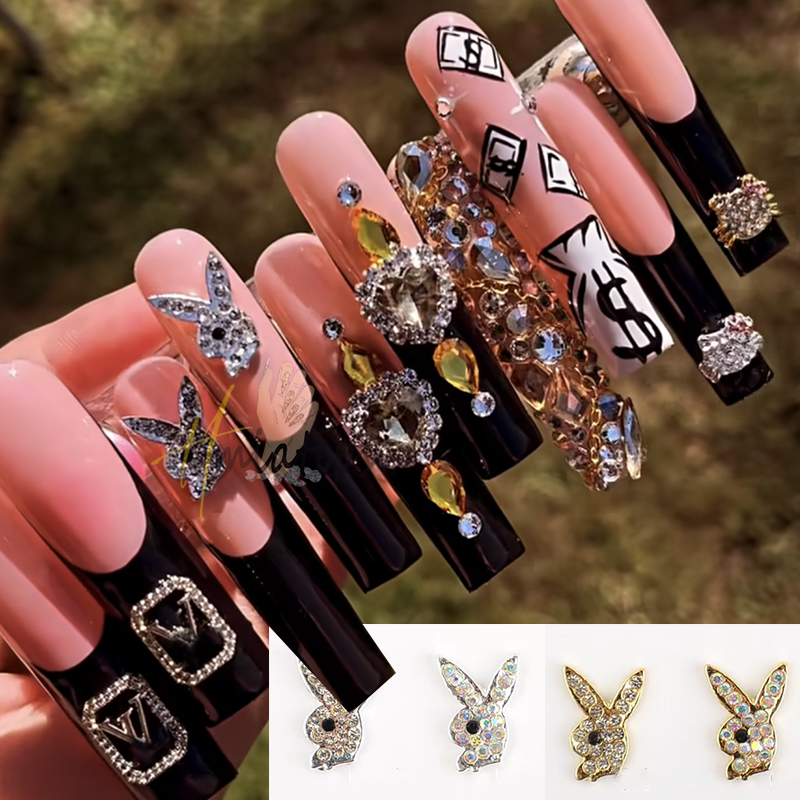 Nail Art Valentines Day - 3D Hasenkopf-Nagelcharms Dekorationen Luxuriöse Legierung Gold