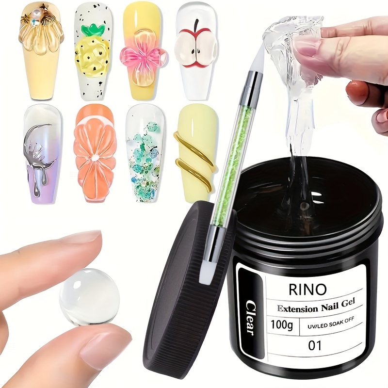 Nail Art Ombre - 100g Klares Antihaft-Handverlängerungs-Nagelgel mit Modellierstift, 3D-Modellier-Strasskleber,
